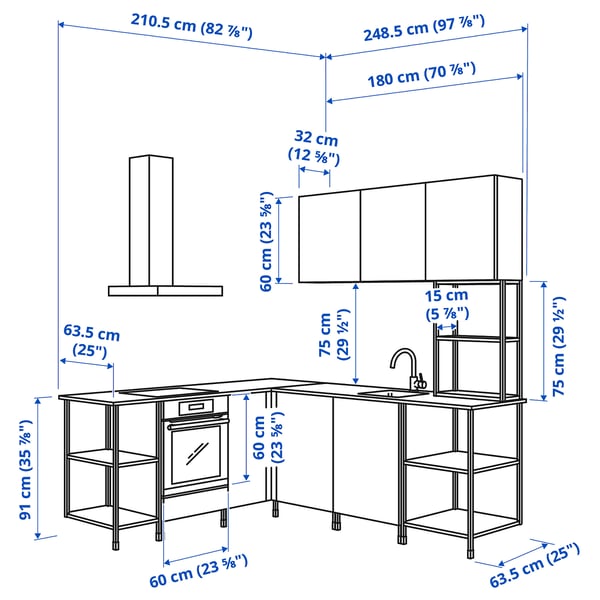 ENHET corner kitchen, anthracite/white frame