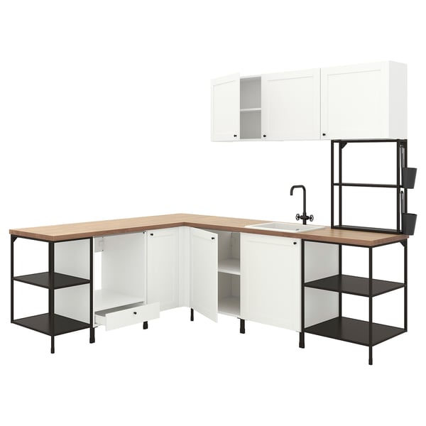 ENHET corner kitchen, anthracite/white frame
