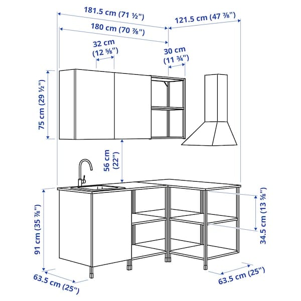 Ikea ENHET Corner kitchen - anthracite/white ,