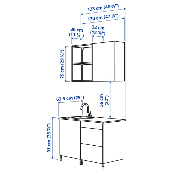 ENHET Kitchen - anthracite/white 123x63.5x222 cm , 123x63.5x222 cm