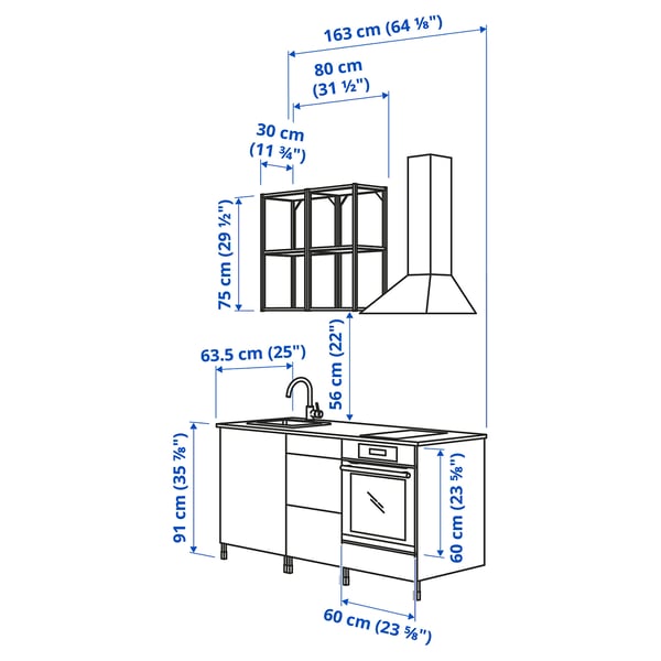 ENHET Kitchen - white 163x63.5x222 cm , 163x63.5x222 cm