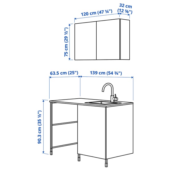 ENHET - Laundry, anthracite/white, 121.5x63.5x87.5 cm , 139x63.5x87.5 cm