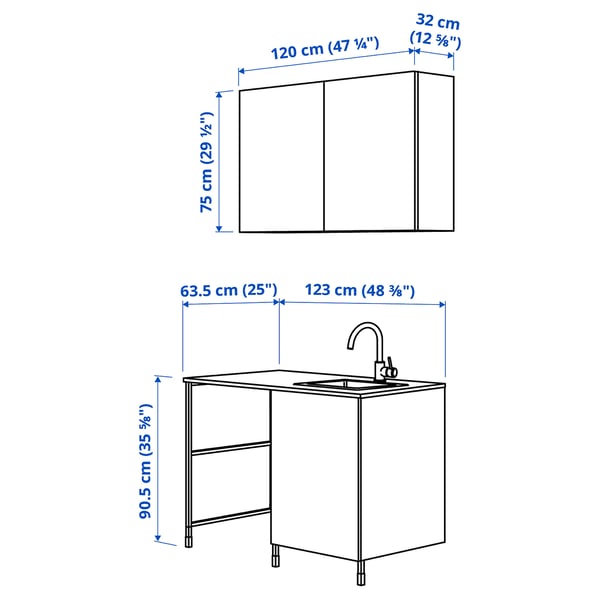 ENHET - Laundry room, anthracite / gray frame, 121.5x63.5x87.5 cm , 139x63.5x87.5 cm