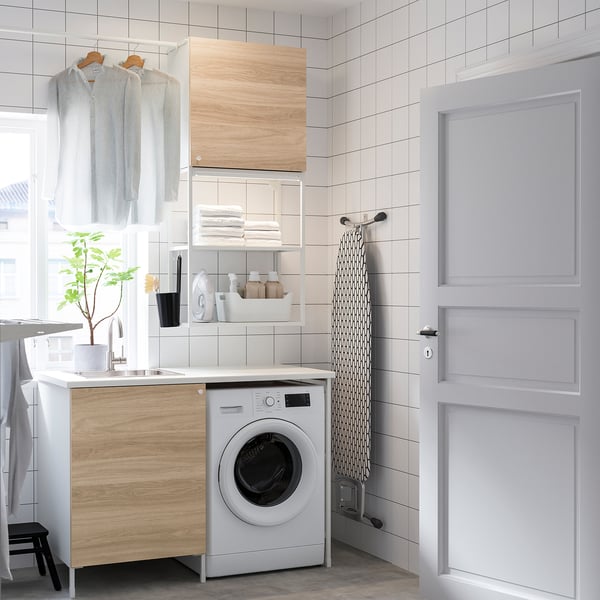 ENHET laundry, white/oak effect, 139x63.5x87.5 cm