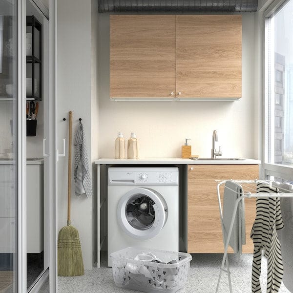 Ikea ENHET - Laundry room, white / oak effect, 121.5x63.5x87.5 cm , 139x63.5x87.5 cm