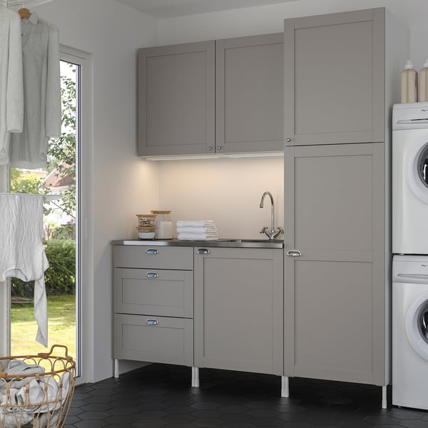 ENHET Laundry - white/grey frame 183x63.5x222.5 cm , 183x63.5x222.5 cm