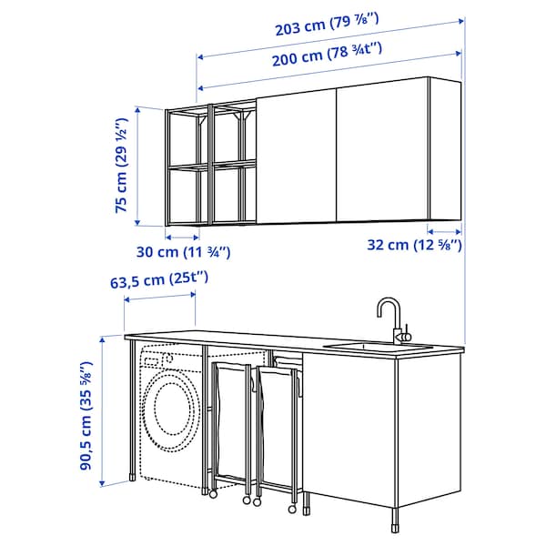 Ikea ENHET - Laundry, white, 203x63.5x90.5 cm , 203x63.5x90.5 cm