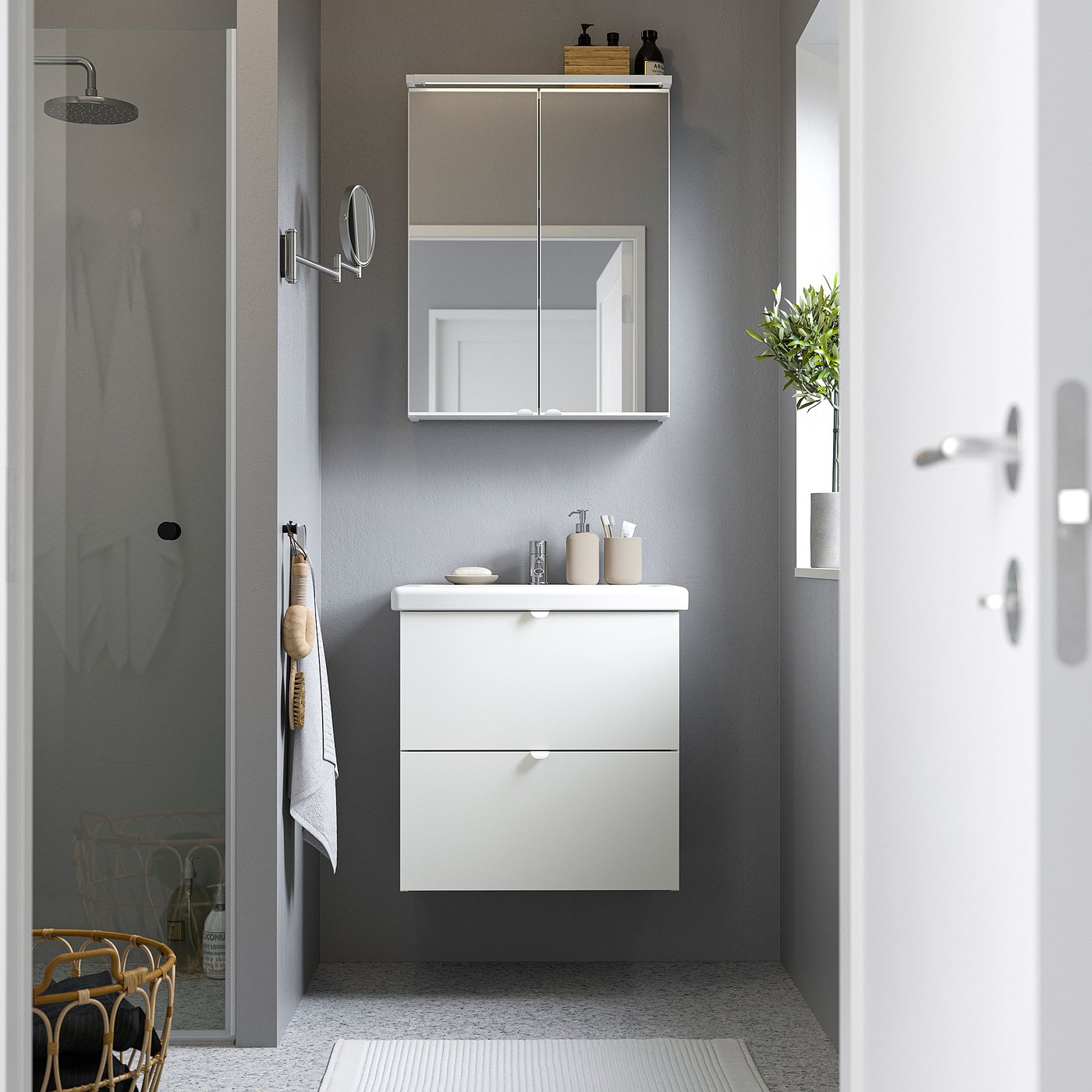 ENHET mirror cabinet with doors, white, 60x17x75 cm