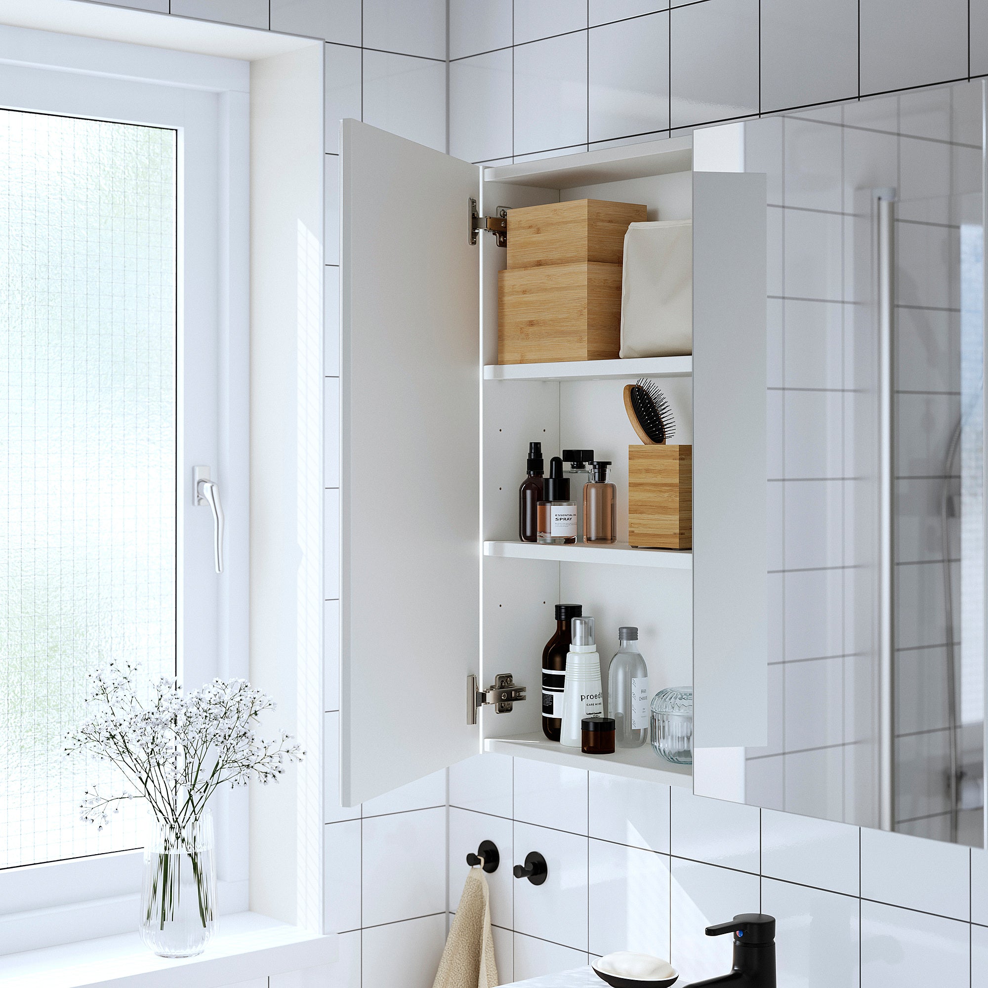 ENHET mirror cabinet with doors, white, 80x17x75 cm