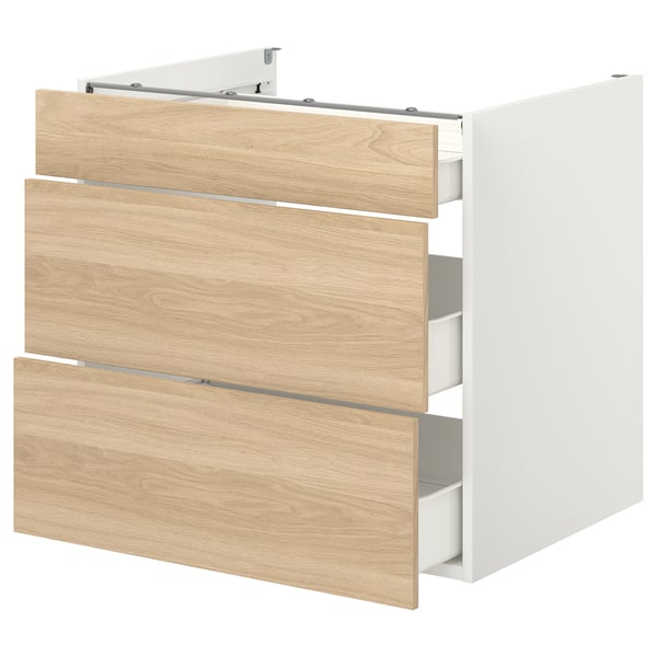 ENHET - ENHET Base cb w 3 drawers, white/oak effect, 80x62x75 cm