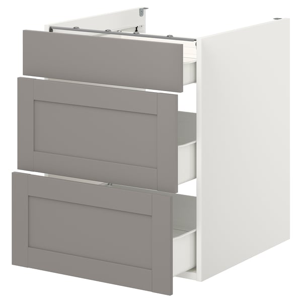 ENHET - ENHET Base cb w 3 drawers, white/grey frame, 60x62x75 cm