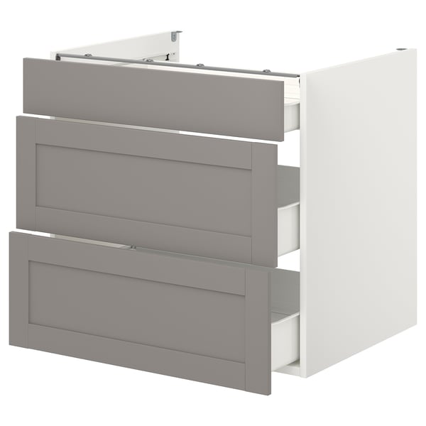 ENHET - ENHET Base cb w 3 drawers, white/grey frame, 80x62x75 cm