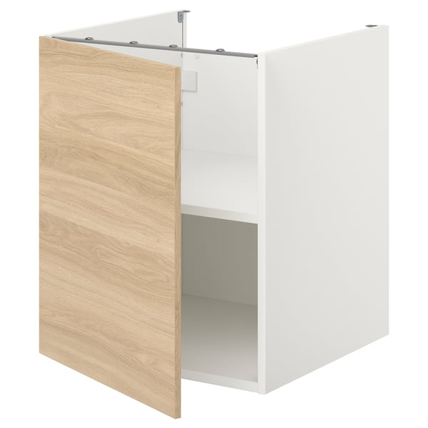 ENHET bc w shlf/door, white/oak effect, 60x62x75 cm