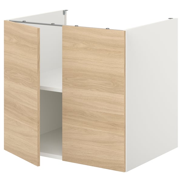 ENHET - ENHET Bc w shlf/doors, white/oak effect, 80x62x75 cm