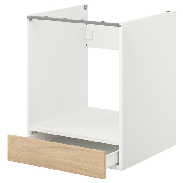ENHET - ENHET Base cabinet for oven with drawer, white/oak effect, 60x62x75 cm