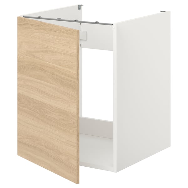 ENHET - ENHET Bc f sink/door, white/oak effect, 60x62x75 cm