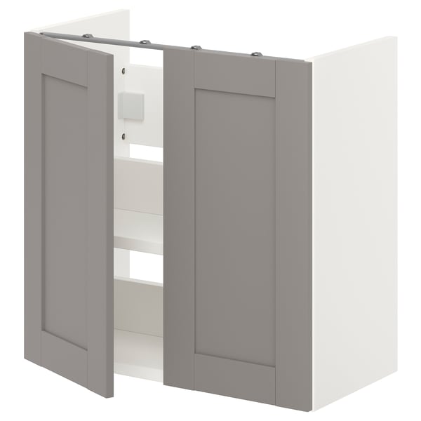 ENHET - ENHET Bs cb f wb w shlf/doors, white/grey frame, 60x32x60 cm