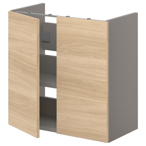 ENHET - ENHET Bs cb f wb w shlf/doors, grey/oak effect, 60x32x60 cm