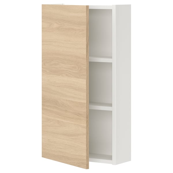 ENHET - ENHET Wall cb w 2 shlvs/door, white/oak effect, 40x17x75 cm