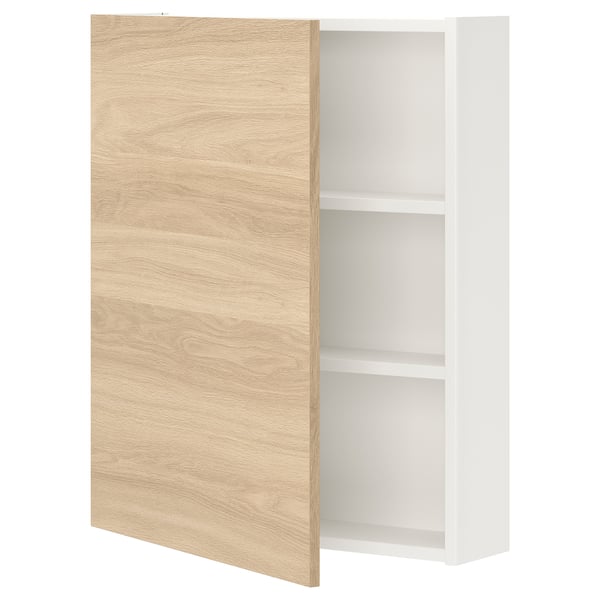 ENHET wall cb w 2 shlvs/door, white/oak effect, 60x17x75 cm