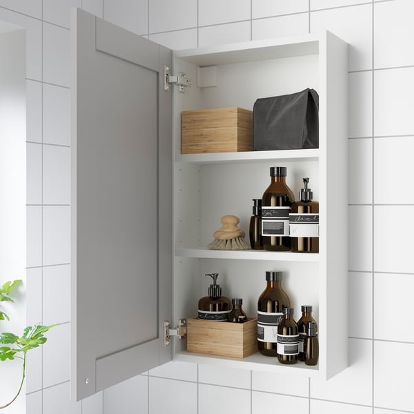 ENHET - Wall cb w 2 shlvs/door, white/grey frame, 40x17x75 cm
