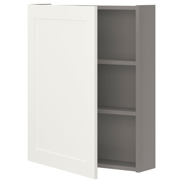 ENHET wall cb w 2 shlvs/door, grey/white frame, 60x17x75 cm