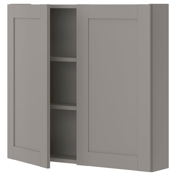 ENHET - Wall cb w 2 shlvs/doors, grey/grey frame, 80x17x75 cm