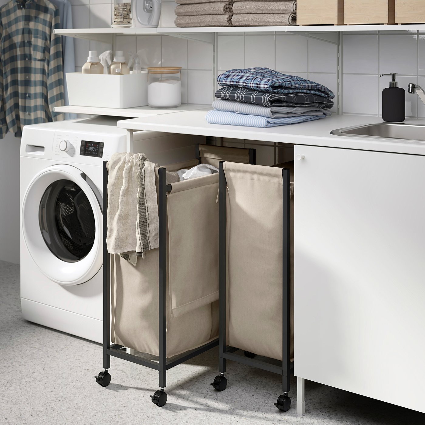 ENHET laundry bag with castors, anthracite, 80 l
