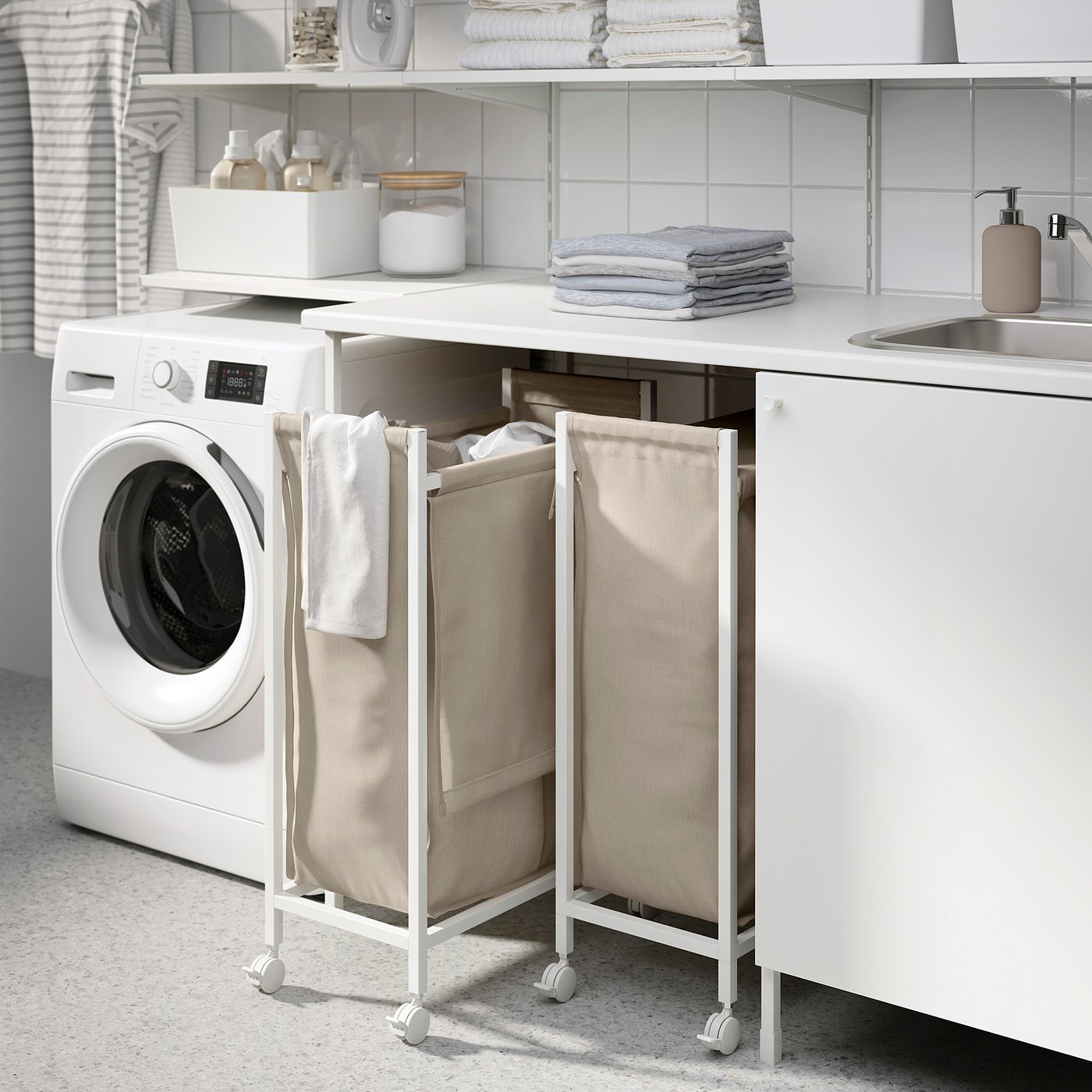 ENHET laundry bag with castors, white, 80 l