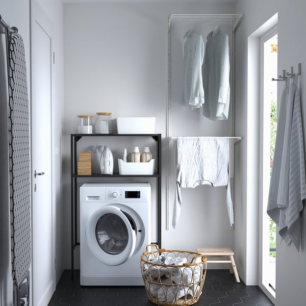 ENHET frame w shelves for washing machine, anthracite, 80x30x129 cm