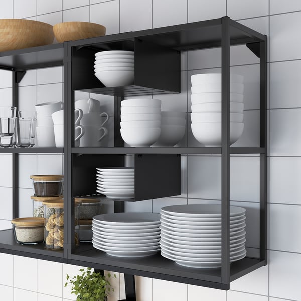 ENHET - ENHET Wall fr w shelves, anthracite, 40x30x75 cm