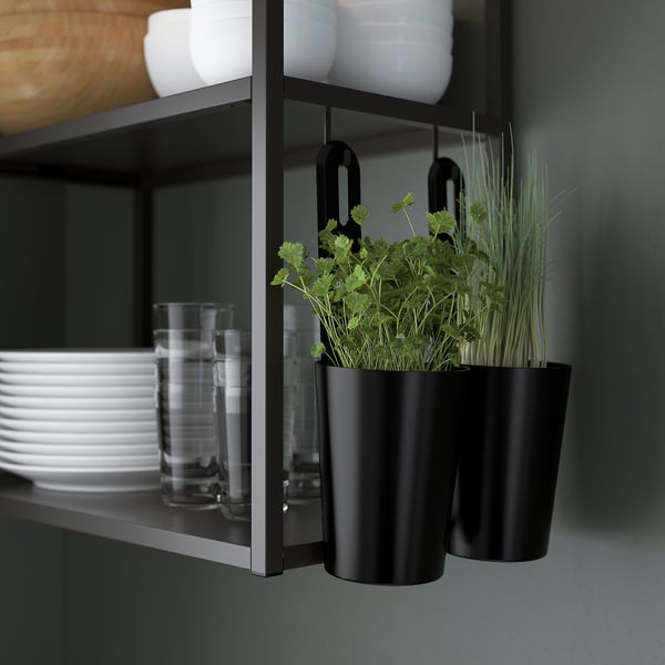 ENHET - ENHET Wall fr w shelves, anthracite, 40x15x75 cm