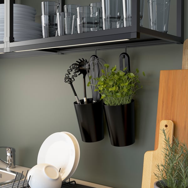 ENHET - ENHET Wall fr w shelves, anthracite, 40x15x75 cm