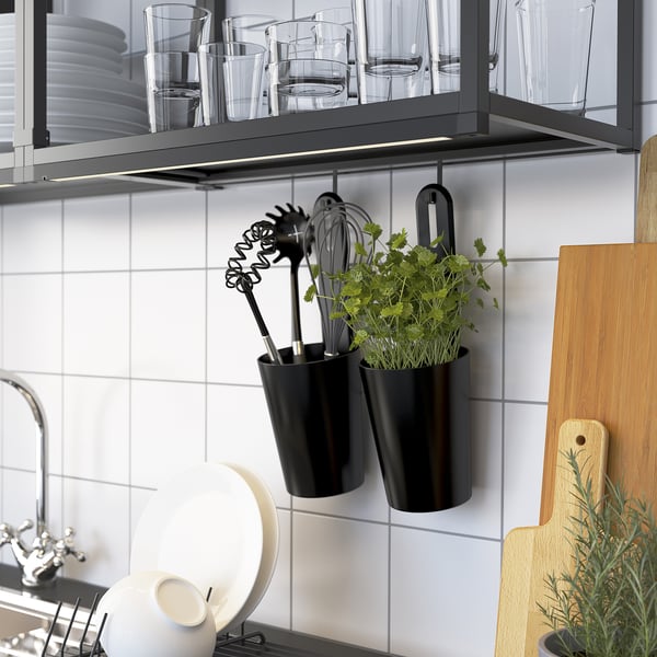 ENHET wall fr w shelves, anthracite, 60x15x75 cm