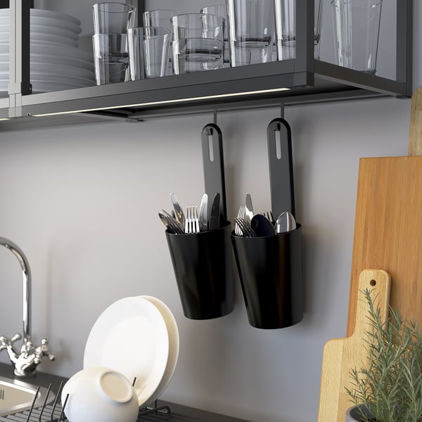 ENHET - ENHET Wall fr w shelves, anthracite, 40x15x75 cm