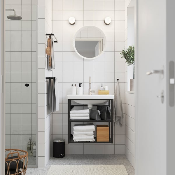 ENHET / TVÄLLEN - Open washbasin cabinet/2 shelves, anthracite,64x43x65 cm