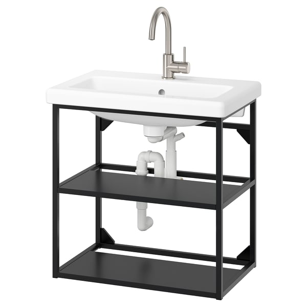ENHET / TVÄLLEN - Open washbasin cabinet/2 shelves, anthracite,64x43x65 cm