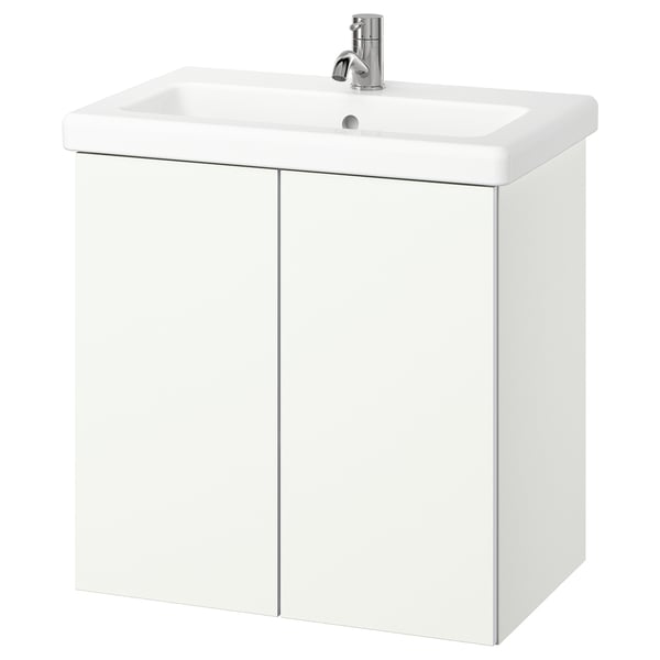 ENHET / TVÄLLEN wash-stnd w doors/wash-basin/tap, white, 64x43x65 cm