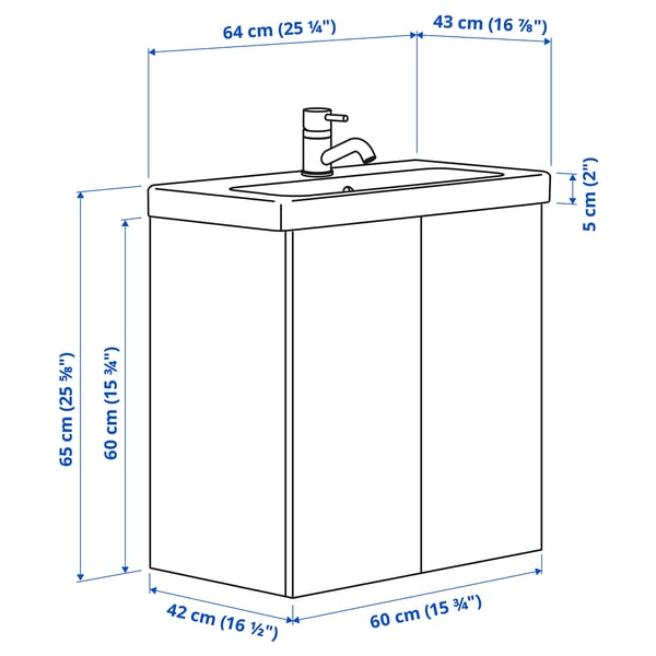 ENHET / TVÄLLEN wash-stnd w doors/wash-basin/tap, white, 64x43x65 cm
