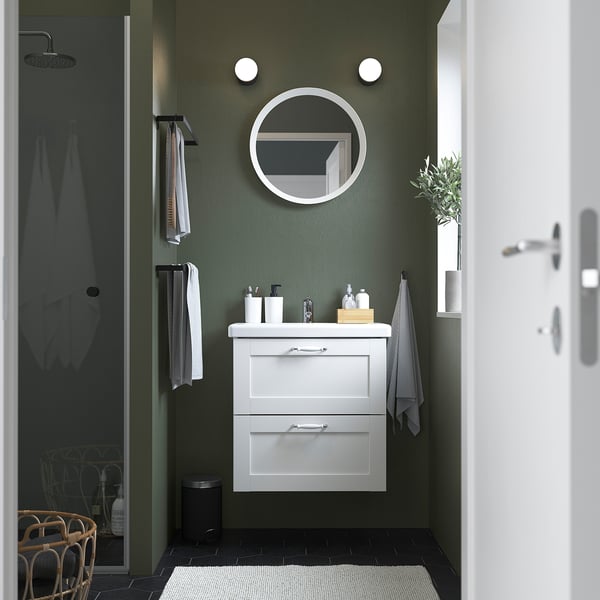 ENHET / TVÄLLEN - Washbasin/drawer/misc cabinet, white/white frame,64x43x65 cm