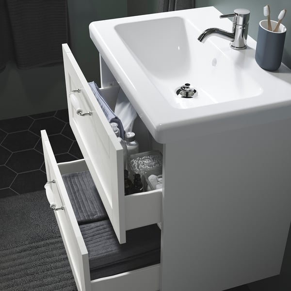 ENHET / TVÄLLEN - Washbasin/drawer/misc cabinet, white/white frame,64x43x65 cm