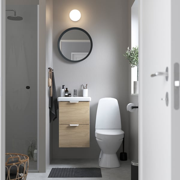 ENHET / TVÄLLEN - Washbasin/washbasin/misc cabinet, white/ oak effect,44x43x65 cm