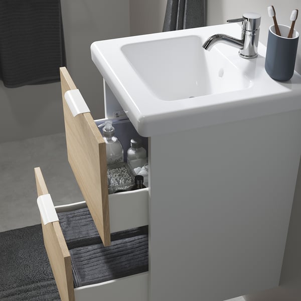 ENHET / TVÄLLEN - Washbasin/washbasin/misc cabinet, white/ oak effect,44x43x65 cm