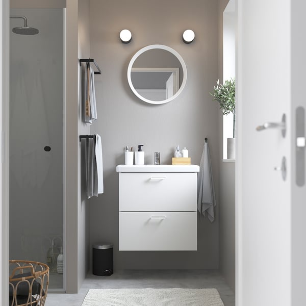 ENHET / TVÄLLEN wash-stnd w drawers/wash-basin/tap, white, 64x43x65 cm