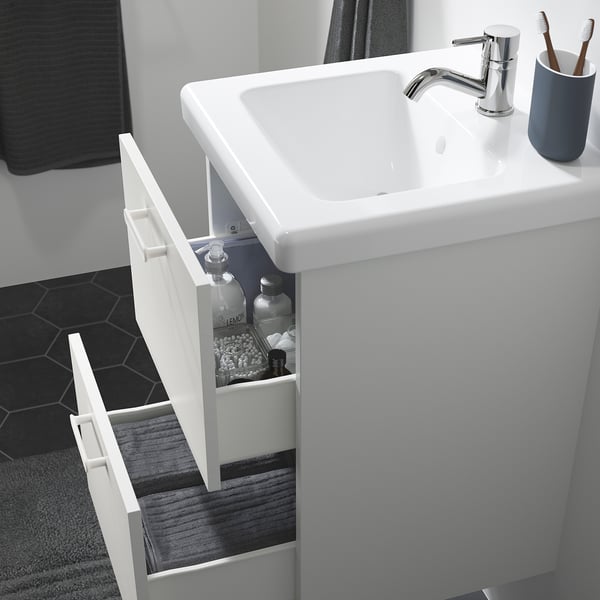 ENHET / TVÄLLEN wash-stnd w drawers/wash-basin/tap, white, 44x43x65 cm
