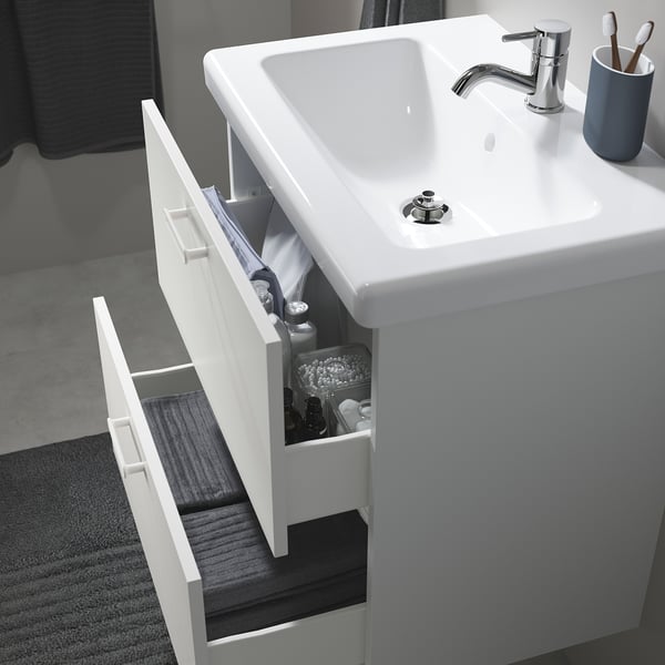 ENHET / TVÄLLEN wash-stnd w drawers/wash-basin/tap, white, 64x43x65 cm