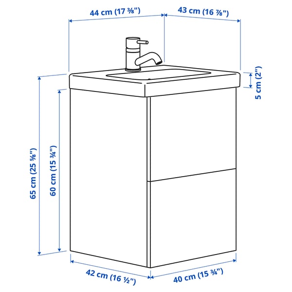ENHET / TVÄLLEN wash-stnd w drawers/wash-basin/tap, white, 44x43x65 cm