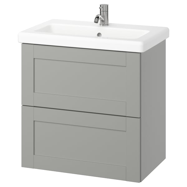 ENHET / TVÄLLEN wash-stnd w drawers/wash-basin/tap, grey frame/grey, 60x65x43 cm