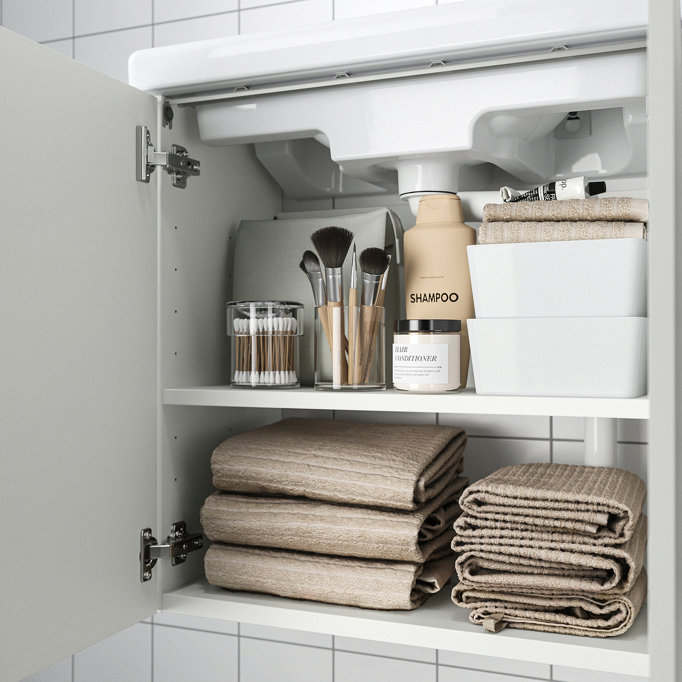 ENHET / TVÄLLEN wash-stnd w doors/wash-basin, white, 64x33x65 cm