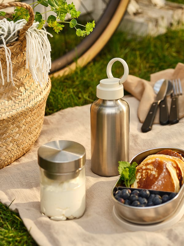ENKELSPÅRIG water bottle, stainless steel/beige, 0.5 l